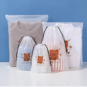 High Quality Custom clear Packaging Clothing Plastic Drawstring Bag With Reusable Frosted Draw String Bag