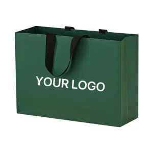 High Quality Green Paper Bag Custom Printed Logo Shopping Paper Bags Clothing Cardboard Packaging Gift Kraft Carrier Bag