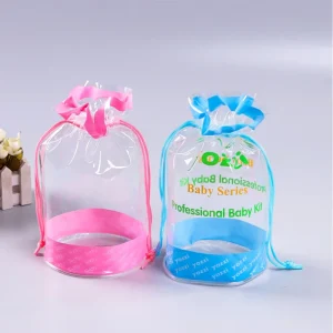 High Quality PVC Drawstring Cosmetic Packaging Bag Custom Logo Reusable PVC Drawstring Bag for Toiletries Packaging