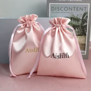 High Quality Soft Satin Bag Jewelry Packaging Dust Pouch Silk Satin Hair Drawstring Bags with Logo Printed for Clothes