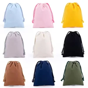 High Quality Solid Color Custom Canvas Drawstring Bag Eco Friendly Recycle Drawstring Pouch for Daily Shopping