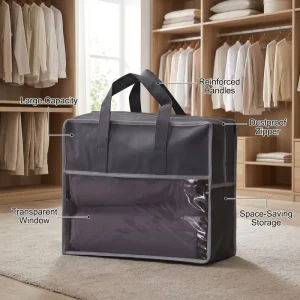 Home Textile Packaging Semi Transparent PVC Non Woven Dust Proof Quilt Storage Bags with Zipper Top and Handhold Customizable