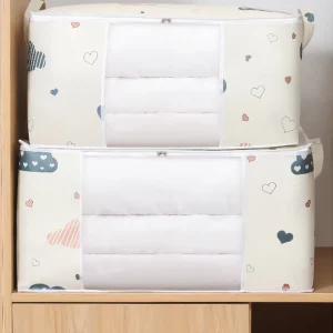 Household Large Capacity Eco Friendly Foldable Durable Non woven Fabric Cartoon Cute Clothes Quilt Bedding Storage Bag Zipper