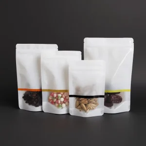 In Stock 13x20cm White Stand Up Resealable Zipper Plastic Food Packaging Bag With Color Strip Transparent Window