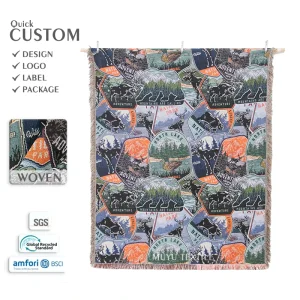 Jacquard Manufacturer Custom Tapestry Woven Blanket Mountain Forest Pattern All Season European American Bedding Bed