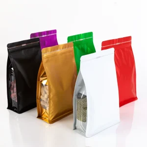 Laminated Clear Side Gusset Plastic Packaging Bags Colorful Zip Lock Eight Side Seal Snack Bag with Square Bottom
