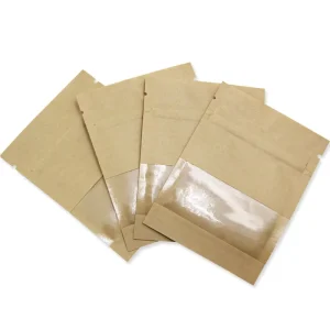 Laminated Heat Seal Resealable Zipper Kraft Paper Pouch Food Nut Snack Storage Packaging Bags with Transparent Window
