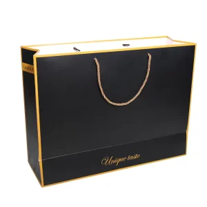 Laminated Waterproof Boutique Custom Packaging Bags Black Paper Shopping Handbags