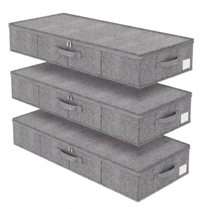 Large Capacity Foldable Sturdy Ultra-Thick Linen Blanket Shoe Under Bed & Wardrobe Storage Box with Lid 3 Reinforced Handles