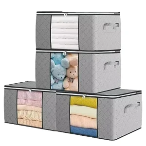 Large Capacity Thick Fabric Eco-Friendly Clothes Storage Bag Foldable Zipper Organizer Reinforced Handle for Wardrobe