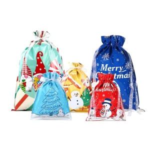 Large Christmas Drawstring Gift Bags Foil Wrapping Sacks for Xmas Gifts Party Favors & Holiday Decoration