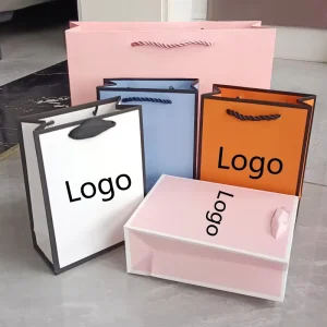 Logo Printed Retail Packaging Bags with Handle Jewelry Cosmetic Shopping Paper Bags with logo