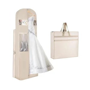 Long Wedding Dress Garment Bag Bridal Gown Water Resistant Non-Woven Dust Proof Storage Customizable Zippers