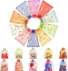 Love Shape Plastic Mesh Organza Bag Pouch Drawstring Candy Organza Bags Wedding Party