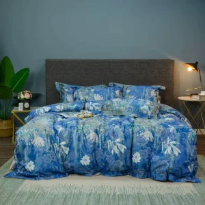 Luxury 100s Cotton Duvet Cover Digital Printed Blue 4 Piece Designer Bedding Set Supplier