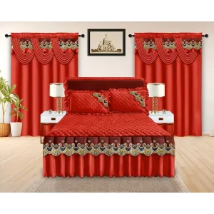 Luxury Bedding Set with Curtains Bed Skirt Set Quilted Mattress Pad Pillowcases Wedding Home Hotel Bulk Supply