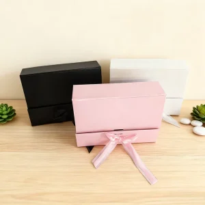 Luxury Bespoke Custom Logo Rigid Cardboard Folding Paper Gift Boxes With Ribbon Closure for Wedding Dress