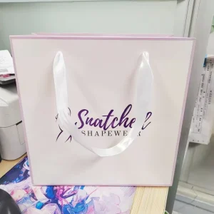 Luxury Clothing Gift Dress Packaging Custom Logo Art Cardboard Paper Tote Bag with Ribbon Handle for Promotion