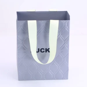 Luxury Custom Brand Blue Printed Packaging Ribbon Handles Biodegradable Oem Reasonable Price baguette Paper Bag Gift Bag