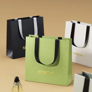 Luxury Custom Color Hot Stamping Medium Size Rope Handle Shopping Gift Paper Bag for Dresses Cosmetic Jewelry Clothes Packaging