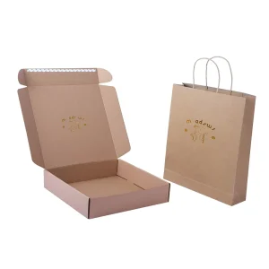 Luxury Custom Recycled Materials Corrugated Board Box Packaging for Apparel Garment Dress Clothes Kraft Brown Paper Box and Bag