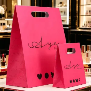 Luxury Die Cut Handles Makeup Printed Custom Logo Beauty Cosmetic Lashes Small Gift Wig Hair Design Packaging Paper Bags
