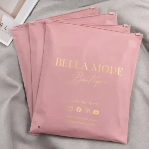 Luxury Matte Zipper Boutique Clothing Bags With Social Media Icon Printing For Marketplace Apparel Sellers OEM Accepted