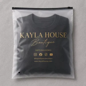 Luxury Matte Zipper Online Store Packaging Bags With Social Icons And Website For Retail Clothing Display Store Ready