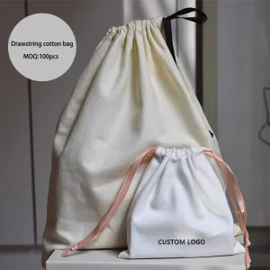 Luxury Small Cotton Drawstring Pouch Dust Packaging Bags for Women Handbag with Your Logo