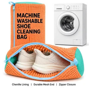 Machine Washable Shoe Cleaning Bag With Triple Layer Brush Lining Zipper Sneaker Laundry Care Bag For OEM Private Label