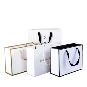 Manufacture Custom Reusable Biodegradable Retail Offset Printing Kraft Paper Bags Hand Length White Logo Boutique Bags