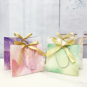 Marble Patterned Cardboard Clothing Tote Packaging Mother’s & Valentine’s Day Gifts Promotion Paper Bags for Dresses
