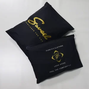 Matte Black Zipper Garment Poly Bag Foil Stamped Luxury Apparel Retail Packaging High End Branding OEM