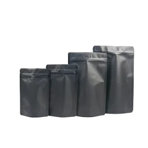 Matte Custom Black Zip Lock Packaging Logo Foil Food Stand up Pouch Black Doypack Mylar Bag