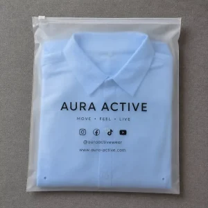 Matte Translucent Ziplock Plastic Clothing Bags With Brand Logo And Social Icons For Fashion Brand Mailing Ready