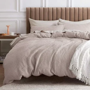 Microfiber Waffle Weave Tufted Boho Bedding Set Twin Size 3 Pieces All Seasons Duvet Cover