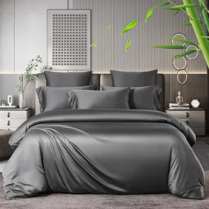 Modern Gray Stripe 200TC All-Season Bedding Set 100% Bamboo Woven Eco-Friendly 4-Piece for Queen/King Size Home
