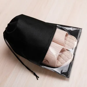 Multi Color See Through Drawstring Non Woven Shoe Pouches for Household Closet Footwear Packaging