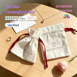 Muslin Drawstring Pouch Dust Bag Jewelry Package Cotton Biodegradable Screen Printing Promotion for Ring Necklace