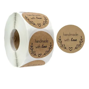 Natural Sustainable Kraft Thank You Sticker Roll Handmade Custom Logo Adhesive Labels for Eco friendly Wedding Favors