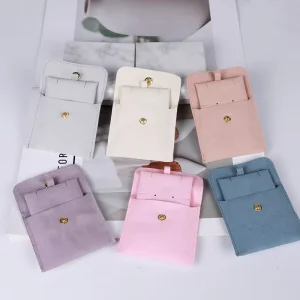New Reusable Jewelry Puff Pad with Microfiber Velvet Bag Snap Button Jewelry Packaging for Necklace Earring