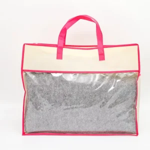 Non Woven clear Pvc Pillow and Bedding Storage Bag with Handle Zipper Quilt Packaging Bag