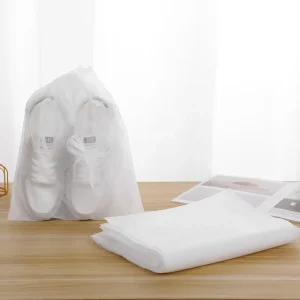 Non woven Fabric Drawstring Shoe Bag Foldable Design Flat Mouth Opening Thickened White Dust Proof Bag Prevents Shoes Turning