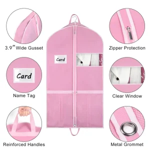 Nonwoven 43″ Garment Bags Storage Women Carry on Suit Bags Coats Jackets Shirts Dresses Pink Gusseted Hanging Garment Bags