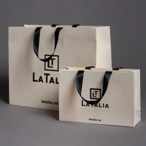 OEM Custom Luxury Kraft Paper Shopping Bag with Hot Stamping Ribbon Accessory Logo for Supermarket Promotion