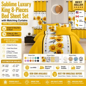 OEM ODM Custom 8 Piece King Bed Sheet Sets Floral Designs Printed Microfiber Bedding Set with Matching Curtains