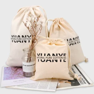 OEM Reusable Portable 130GSM Natural Cotton Dust Custom Cotton Drawstring Bag with Custom Printed Logo All Seasons