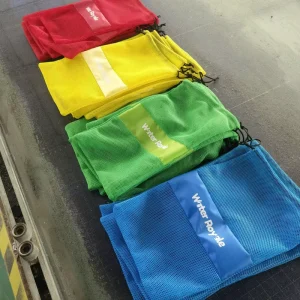 OEM Service Eco Friendly Small Nylon Mesh Net Drawstring Storage Packaging Pouch Bags Custom PVC Logo Label Made Polyester