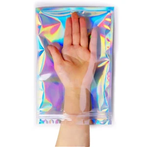 Oem Zipper Mylar Bag Hologram Zipper Packaging Pouch Resealable Holographic Ziplock Bag Laser 1 Side Transparent