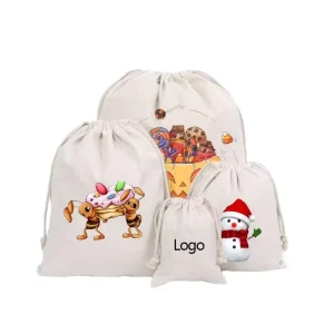 Organic Cotton Drawstring Gift Bag Eco Friendly Packaging Packable Cotton Bag